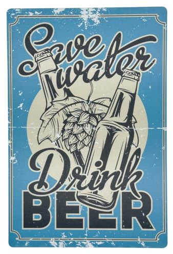 Second Ave Funny Joke Save Water Drink Beer Metal Tin Retro Rectangle Home Bar Pub Wall Sign Plaque 30x20cm