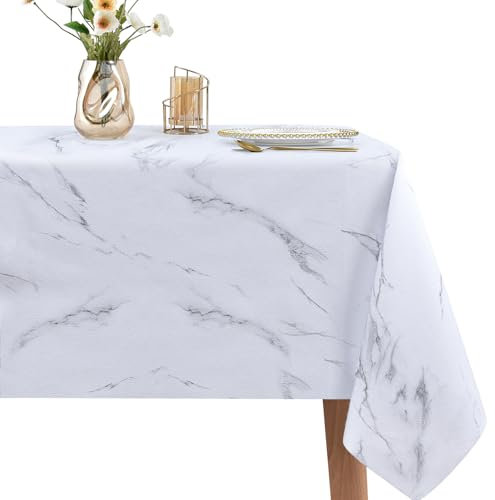 WenYa PVC Tablecloth Wipe Clean Table Cloth Wipeable Plastic Tablecloths, Rectangular Waterproof Table Cover Protector for Picnic Party Outdoor Indoor - Marble, 85x54in/215x137cm