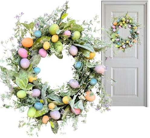 Ghirlanda pasquale per porta d'ingresso, ghirlanda primaverile con uova di Pasqua finte color pastello, ghirlanda di uova di Pasqua primaverili per porta d'ingresso, ghirlanda di uova di Pasqua per