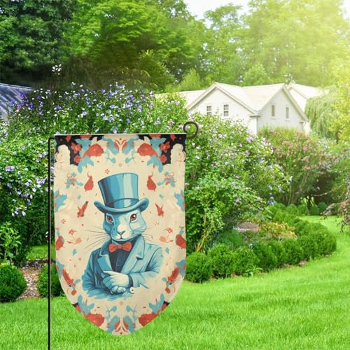 Gartenflagge, doppelseitig, Willkommensflaggen, Frühlingssommer, Hofflaggen, lichtbeständig, Urlaubsbanner, Zauberer, Kaninchen, saisonale Gartenflaggen für Rasen, Outdoor-Dekorationen