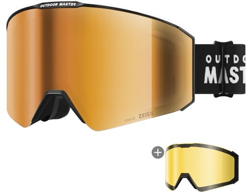 OutdoorMaster Falcon Ski Goggles Lens by ZEISS, OTG Snowboard Goggles Anti-Fog, Magnetic Interchangeable Lens, Schneebrille für Männer & Frauen, Orange Bronze Vlt 16%