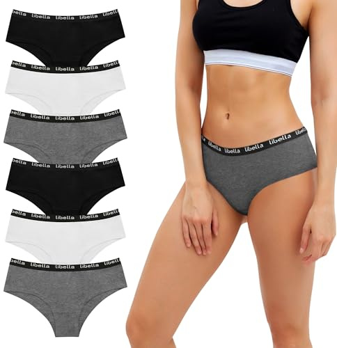 Uizuooy Culotte Femme Coton Doux Sport Elasticité sous-Vêtements Féminins Culotte à mi-Hauteur Multipack Lot de 6