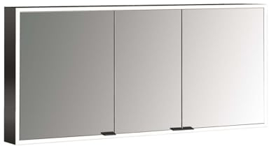 Emco Prime Facelift Lichtspiegelschrank, 1400 mm, 3 Türen, mit verspiegelten Seitenwänden, Aufputzmodell, 9497, Farbe: schwarz/Spiegel