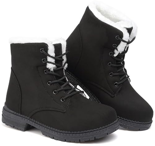Snow Boots Womens Winter Walking Boots Cotton Warm Fur Lined Snow Shoes Ankle Booties Mid Calf Lace Up Suede Casual Non-Slip Lightweight Outdoor Ladies Booties