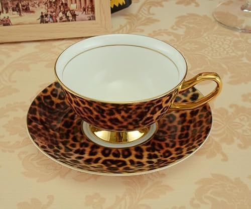 DECRZPB Handmade Ceramic Coffee Mug Cup and Saucer Set Leopard Print Pottery Coffee Tea Cup and Saucer Set Plate Oat Milk Mug Wedding Gift