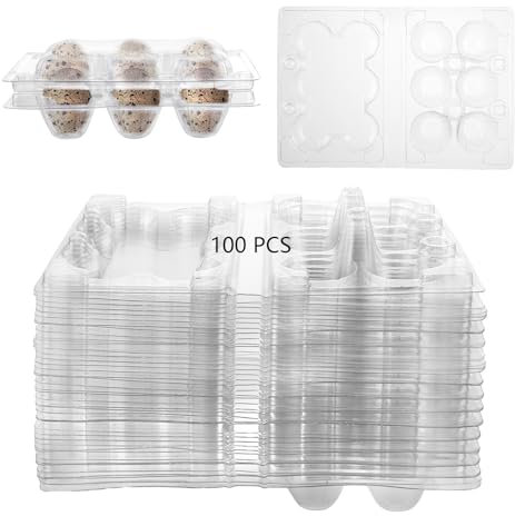 Oungy 100 Stück Wachteleierschachteln mit Deckel, 6 Gitter Wachteln Eierschachtel, Transparente Eierkartons Eierpaletten, Kunststoff Wachtel Zubehör für Kühlschrank, PVC Wachteleier 6er