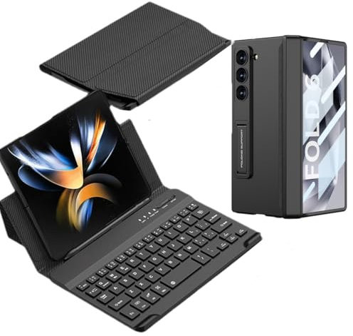 Étui en cuir avec support et clavier pour Galaxy Z Fold 6, compatible avec clavier Bluetooth Samsung Galaxy Z Fold 6 5G + étui de téléphone pliable (bande noire)