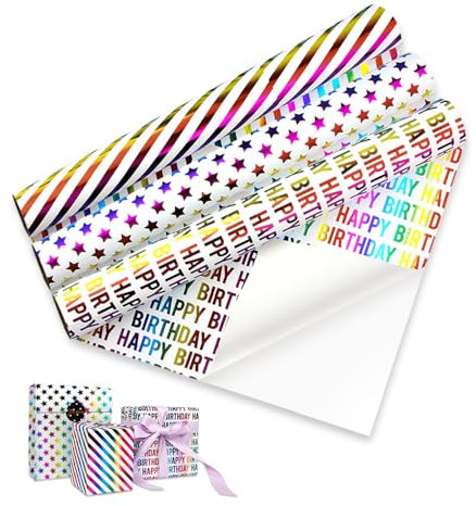 Bieiyhe 3 Rolle Geschenkpapier Regenbogen, Geschenkpapier Kinder Mädchen, Geschenkpapier Geburtstag, Geschenkpapier Bögen, Packpapier Valentinstag, Gift Wrapping Paper für Weihnachten
