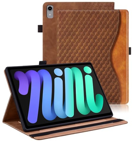 Vkooer Case for iPad Mini 7 (A17 Pro) 2024 7th Generation/iPad Mini 6 2021 (6th Generation, 8.3 Inch), with Pocket Leather Folio Cover with Auto Sleep/Wake Multi Angle Stand - Brown