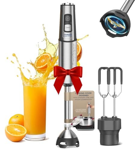 Anybear Immersion Blender, batidora de mano 2 en 1 de 1100 W con motor de cobre completo y cuerpo de acero inoxidable, batidora de mano de 15 velocidades y modo turbo, hoja con revestimiento