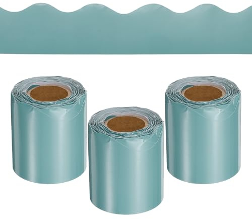 QUARKZMAN 3 Roll Pinnwand-Bordüre 98,4 Fuß Wellenförmige Bordüre Türkis | Dekorative Gerollte Klassenzimmer-Bordüren, Für Pinnwand Zuhause Klassenzimmer Büro, Dekoration