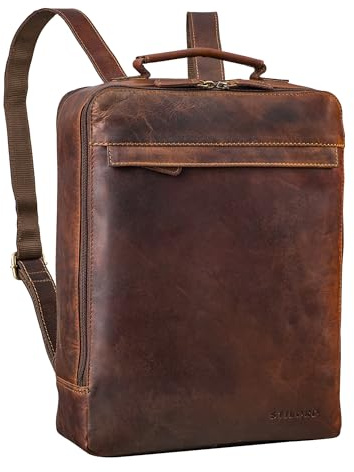 STILORD Claudio Leder Rucksack Herren & Damen Mittelgroß Laptoprucksack 13-14 Zoll Studenten Rucksack mit Laptopfach Daypack Arbeitsrucksack Cityrucksack Echtleder Farbe:Cognac - Dunkelbraun