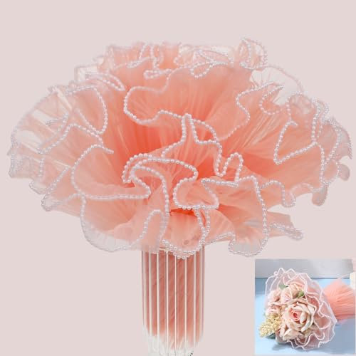 2pcs 4m Papier Für Blumenstrauß Hochzeit Geschenkpapier Mit Perlenrand Blumenpapier Verpackungspapier Einwickeln Blumen Gewelltes Netzgarn Für Partygeschenke Floristenbedarf Valentinstags (rosa)