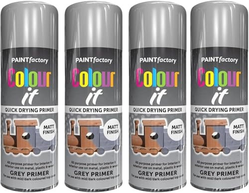 MIXEL All-Purpose Grey Primer Spray Paint, Quick Drying, Indoor and Outdoor Use, Matte Finish, Easy to Apply, Long-Lasting, For Metal, Wood, & Plastic, 250ML (4 PCS)