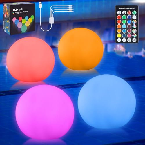 AVCXEC 4 Pièces Lampe Flottante Piscine, 16 RGB Lumière Piscine Flottante, Rechargeable LED Lumière de Piscine avec Télécommande, IP68 Imperméable Lampe Flottante Lumière pour Piscine, Etangs