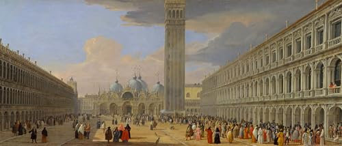 FIKAGXQGT Vintage Leinwand Wandkunst Vintage Abstrakte Kunstdrucke Leinwand Wandbild Piazza San Marco von Luca Carlevaris Bilder Druck Wandgemälde für Heimdekoration 60x90cm