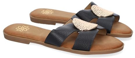 shoes&blues.es 92045 Sandalia Planas de Mujer, Comodas y Elegantes con Diseno Moderno con Adorno en la Pala, Ideales para Primavera-Verano. Negro Talla 38