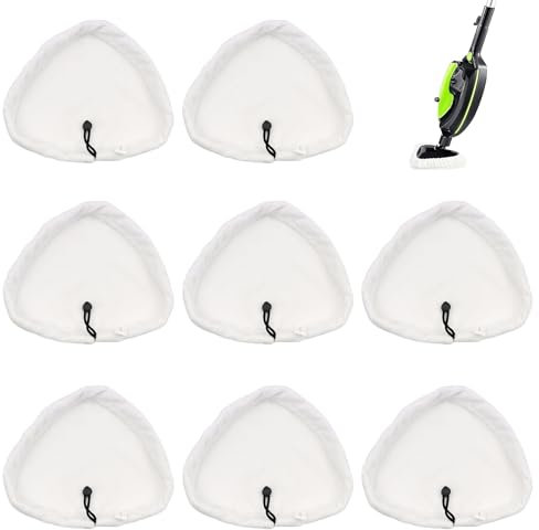 KASURE Steam Mop Pads, 8 Pcs Triangular Microfiber Cleaning Pad Cover Washable Cloths for Steam Mops, Universal Steam Mop Accessories, Compatible with X5 Steam Mops and H2O (White)