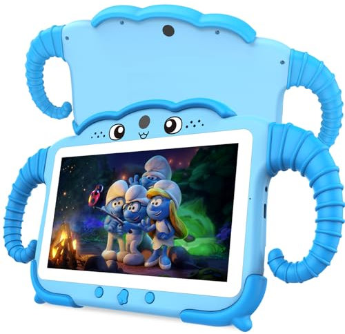 TUNUYEXST 7 Inch Kids Tablet for Toddlers, Children’s Tablet for Kids with Quad Core 32G ROM 128GB Extendable Parental Control, WiFi, Bluetooth, Dual Camera with Silicone Case(Blue)
