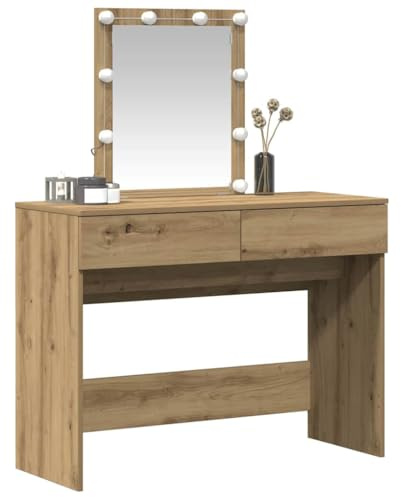 vidaXL Schminktisch Artisan-Eiche 100 x 40 x 130 cm Holzwerkstoff | Beleuchtet deinen Grooming-Bereich, Viel Platz für deine Kosmetik und Werkzeuge,