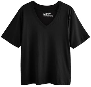 NEXT Damen Standard T-Shirt mit V-Ausschnitt aus Baumwolle und Modal Schwarz XL