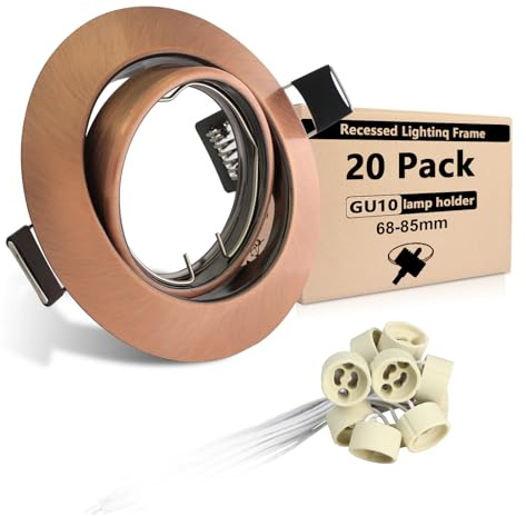 Wondlumi 20er LED Einbaustrahler GU10 Rahmen 68mm Antik-Kupfer Schwenkbar | Einbaurahmen GU10 Rund LED Spots 230V Wohnzimmer Schlafzimmer Küche Flur Einbauspot inkl. GU10 Fassung für LED oder Halogen
