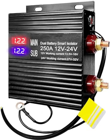 Aputoxz Dual Battery Isolator Kit 250 Amp Universal 12V/24V Voltage Sensitive Relay VSR Smart Battery Isolator for Marine Car Truck RV ATV Auto Universal Relays