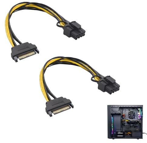 2 PCS Sata Power Cables 15 Pin Cables to 8 Pin(6+2 Pin),Sata Power Splitter,Express Graphics Card Power Splitter Cable 8 Pin to 6 Pin PCIe(20 cm)