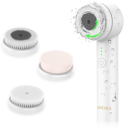 DOCOCO Brosse de nettoyage électrique pour le visage, brosse rotative à 2 voies avec 3 têtes, nettoyage quotidien des pores, exfoliant et massant la peau