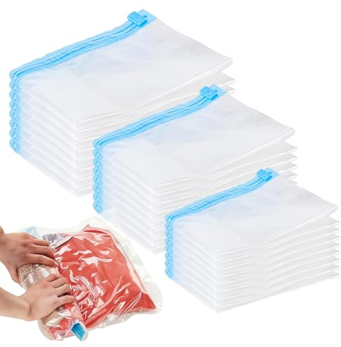 MUNGHOK 24 Stück Reise Vakuumbeutel für Kleidung zum Aufrollen, Aufrollbarer Vakuumbeutel 35x50cm/40x60cm/50x70cm, Vakuumierbeutel Kleidung Wiederverwendbar für Reisen und Backpacking