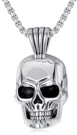 Shusukue Totenkopf Kette 925er Sterling Silber, Schädel Halskette Rose/Krone Totenkopf Geschenke Damen, Gothic Geschenk für Goth-Liebhaber Frau Halloween