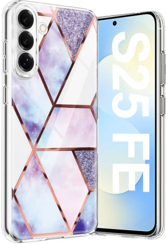 Handyhülle für Samsung Galaxy S25 FE Hülle Ultra Dünn Marmor Silikon, A | Transparent Bunt Muster Motiv Handytasche Case, Dünn Soft TPU Bumper Durchsichtig Glitzer Stoßfest Schutzhülle