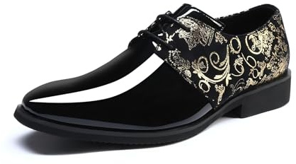 YFFUSHI Chaussures Homme Jacquard Paisley Cuir Verni pour Mariage | Brodée, Brillante, Bouts Pointus, Simili-Cuir, Lacets, Habillées Élégantes, Soirée