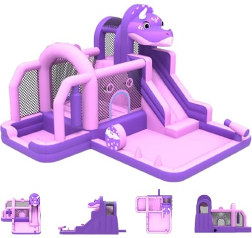 Inflatable Dinosaur Bouncer Castle House with Slide and Air Blower Oxford Cloth for Kids Jumping Backyard Indoor Outdoor