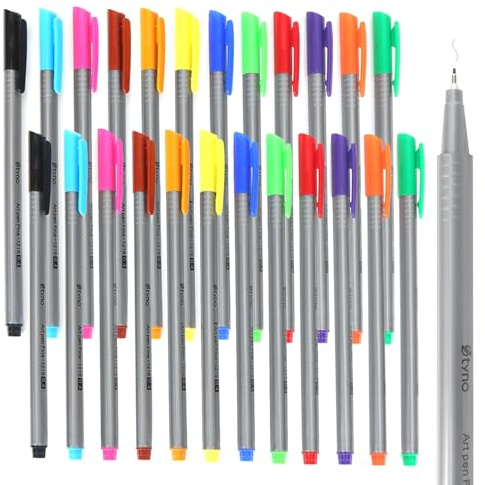 MOTIBACK Fineliner Set, 24 Farben – Metallspitze 0,3 mm, ergonomisches Dreikant-Design, wasserbasierte Tinte, trocknet nicht ein, 24 Stück