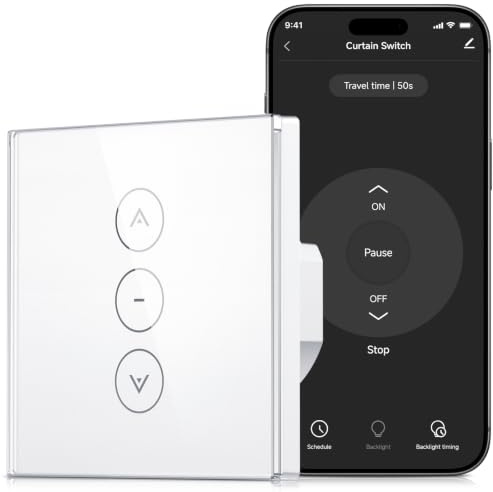 Interrupteur Connecté WiFi Volet Roulant Verre Tactile [Fil Neutre] | Commutateur Intelligent Pour Rideau Compatible Alexa & Google Home, Minuterie Programmable, Commande Vocale & App, 1 Pack
