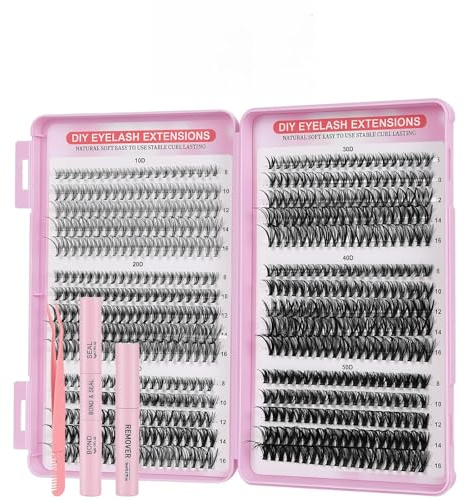 BUTBU 600 Piezas Pestañas Postizas, 10+20+30+40+50D Pestañas Pelo a Pelo, Pestañ-as Postizas Cluster Lashes Kit, con Bond,Seal y Pegamento-Pinzas, para Principiantes Niñas y Mujeres (8-16mm)