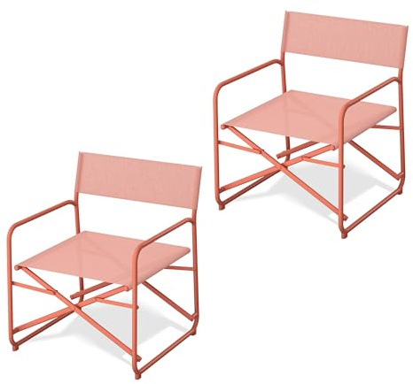 KHG Gartensessel 2er-Set orange-rot, vielseitig einsetzbar, für Zuhause | moderner Gartenstuhl auf Stahl-Gestell mit bespannter Textil-Gewebe, klappbar, wetterfest, 120 kg belastbar 65x79x65