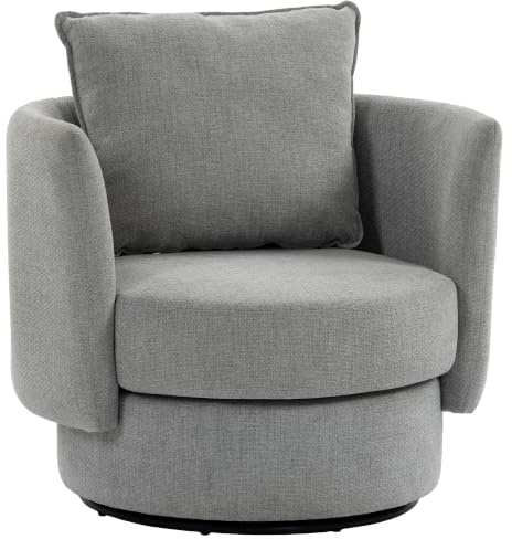 HOMCOM Sessel 360° Drehbar Rund Loungesessel Lesesessel Hellgrau | Relaxsessel, Mit Kissen, Polstersessel, Polsterstuhl, Für Wohnzimmer, Schlafzimmer