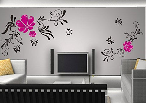 2-piece Wall Decal wall stickers living room Bedroom Children KITCHEN 30 colors for selection vine flower Butterfly butterfl wpf04(042 lilac, size1:ca.25 x16cm and 15x16cm)