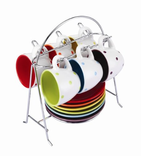 'Colours' Espresso Cup & Saucer Set With Stand