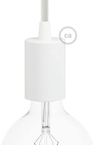 creative cables Kit Douille E27 cylindrique en métal - Conique, Blanc Brillant