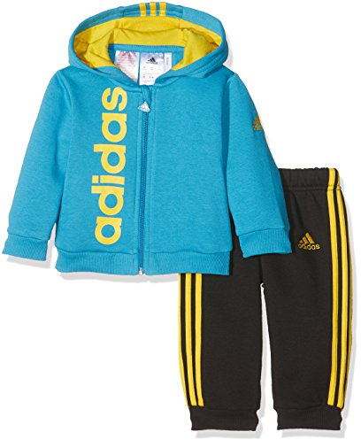 adidas Kinder Style Hooded Jogginganzug, Top:Craft Blue/EQT Yellow Bottom:Black/EQT Yellow, 74
