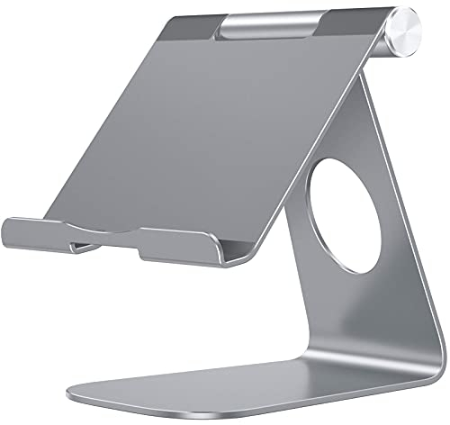 OMOTON Support Tablette, Dock Réglable pour iPad Pro 2022, iPad Pro 11, 12.9, iPad Air 3 4 5, iPad Mini 4 5 6, Samsung Tab, Switch, Tablettes jusqu'à 12.9 Pouces, Support iPad Aluminium, Gris