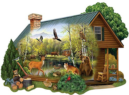Bits and Pieces - 750 Piece Shaped Jigsaw Puzzle for Adults - Cabin in the Wild - 750 pc Forest Animals Jigsaw by Artist Thomas Wood