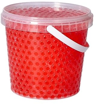 trendfinding 1 Liter Eimer aus Kunststoff mit Deckel Deko Hydro Wasser Perlen Kugeln künstliche Blumenerde Aquaperls Aqualinos zum Dekorieren Ø 0,8 bis 1,2 cm (Rot_SM)