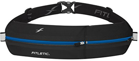 Fitletic Waterproof Phone Pouch Bum Bag Ideal Bolt Running Belt with 2 Pockets and Adjustable Strap Durable Waist Bag for Men & Women Multipurpose Anti Theft Bag for Outdoor Activities (Black & Blue)