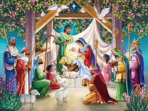 Vermont Christmas Company Magi at the Manger Jigsaw Puzzle 550 Piece - Nativity Scene Christmas Puzzle with Large, Randomly Shaped Pieces