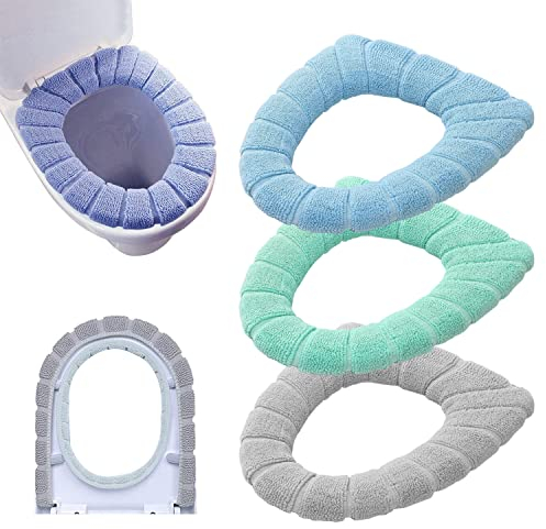 BTHEONE WC-Sitzwärmer, weich, Dicker, wärmer, dehnbar, waschbar, aus Stoff, 3 Stück 3pcs(Random Color)