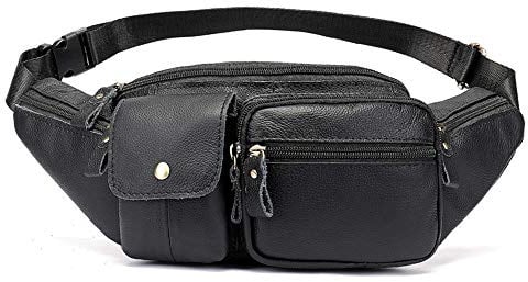 Jxth Fashion Women's Waist Bag Genuine Leather Waist Pack Fanny Bag Cross Body Bag For Sport Hiking Travel Climbing Adjustable Lightweight Fanny Pack Belt Bag (Color : Black)